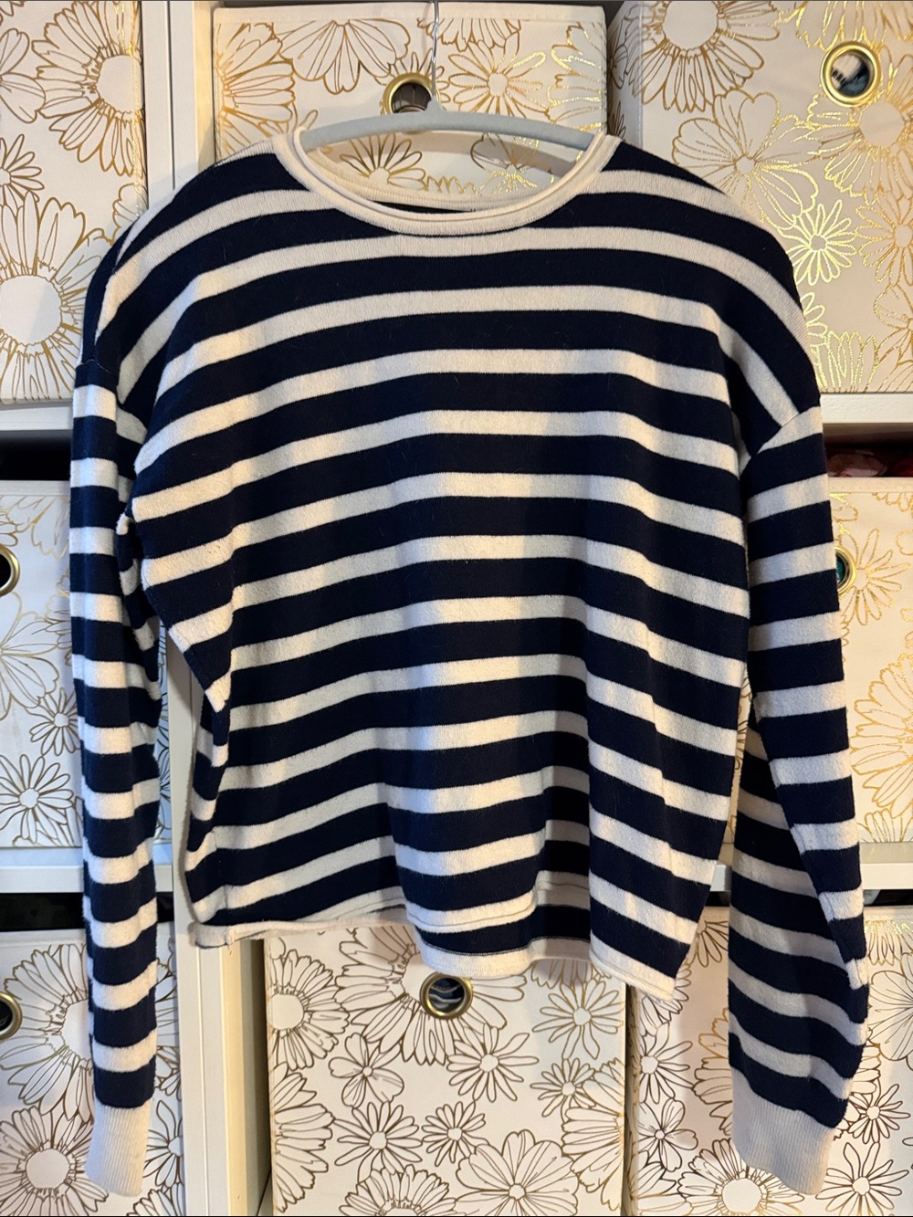 Vero Moda Navy and White Striped Knit Sweater